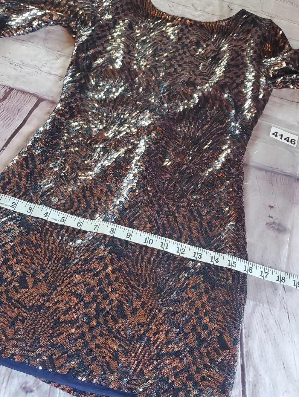 Y2K Vintage Bronze Sequin Mini Dress Open Back Glam Party Clubwear Slip-on Small